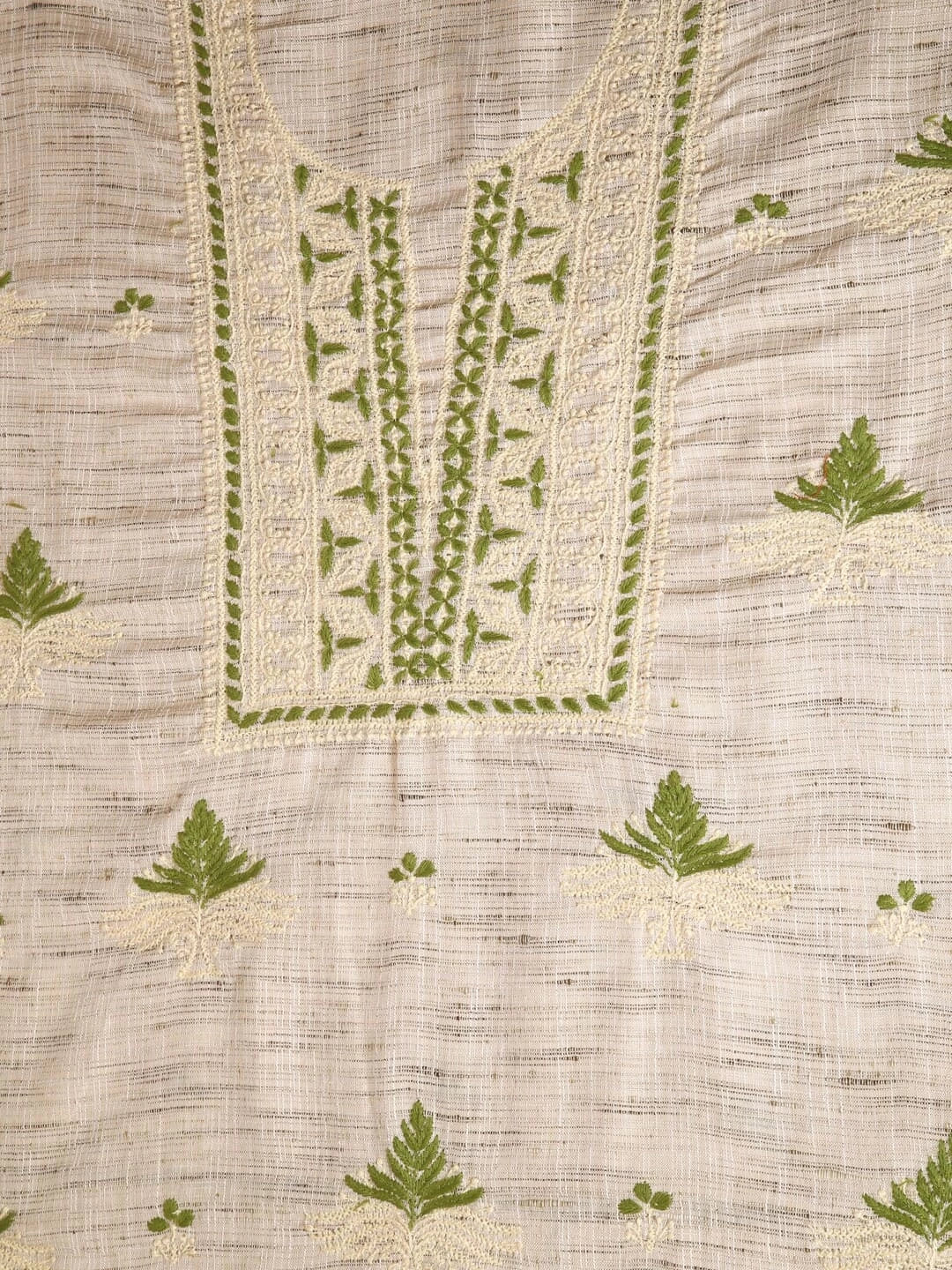 Ada Hand Embroidered Fawn Khadi Lucknowi Chikankari Unstitched Kurta Piece 01A349233