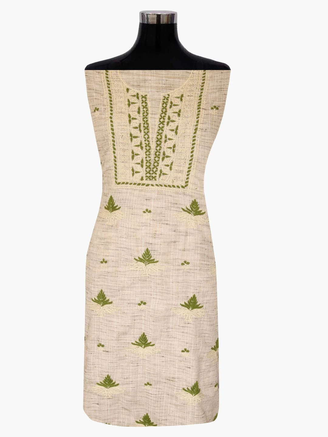 Ada Hand Embroidered Fawn Khadi Lucknowi Chikankari Unstitched Kurta Piece 01A349233