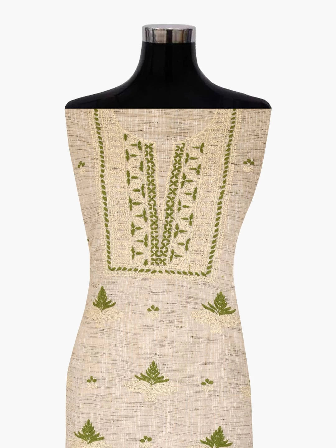 Ada Hand Embroidered Fawn Khadi Lucknowi Chikankari Unstitched Kurta Piece 01A349233