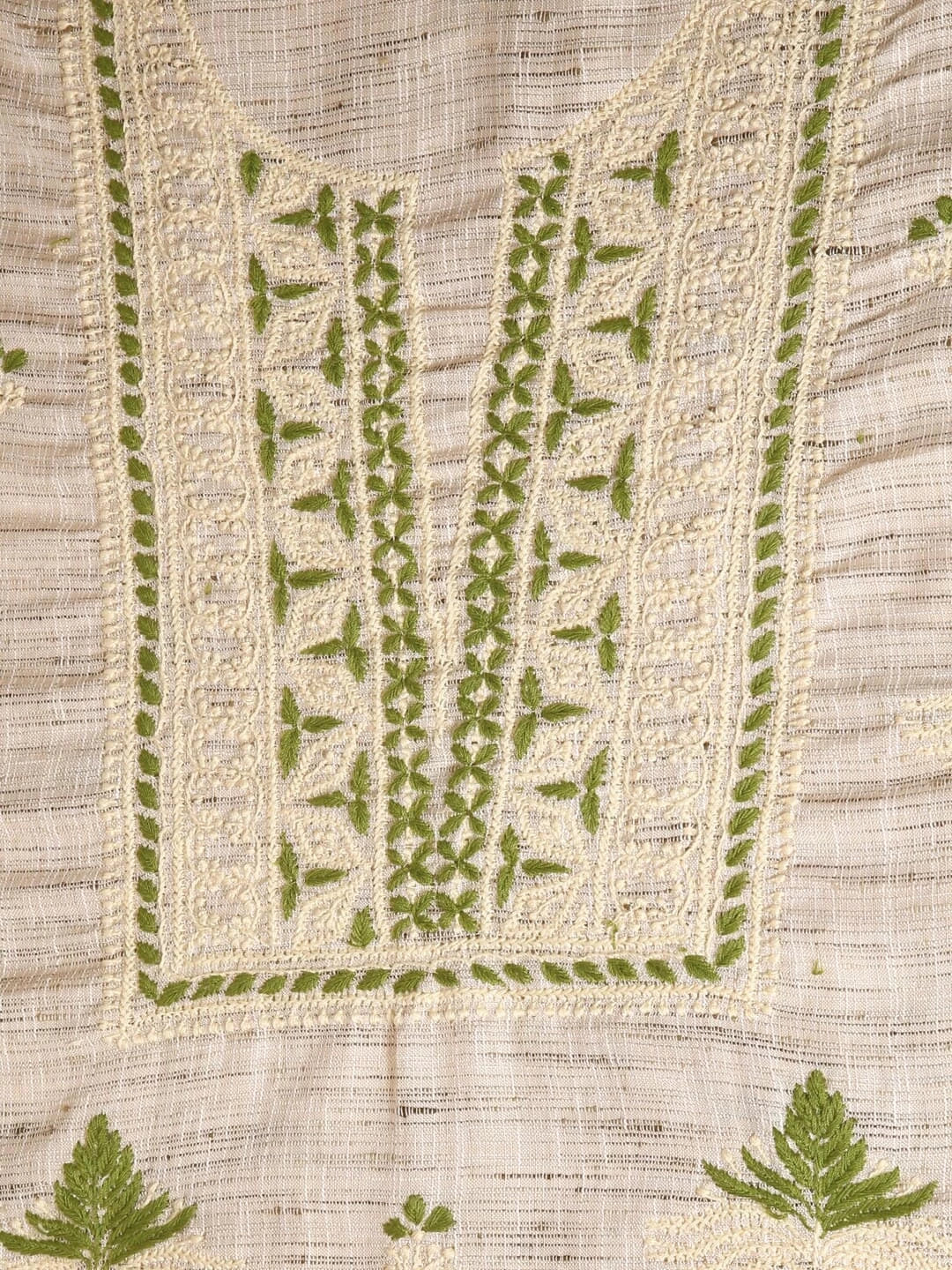 Ada Hand Embroidered Fawn Khadi Lucknowi Chikankari Unstitched Kurta Piece 01A349233