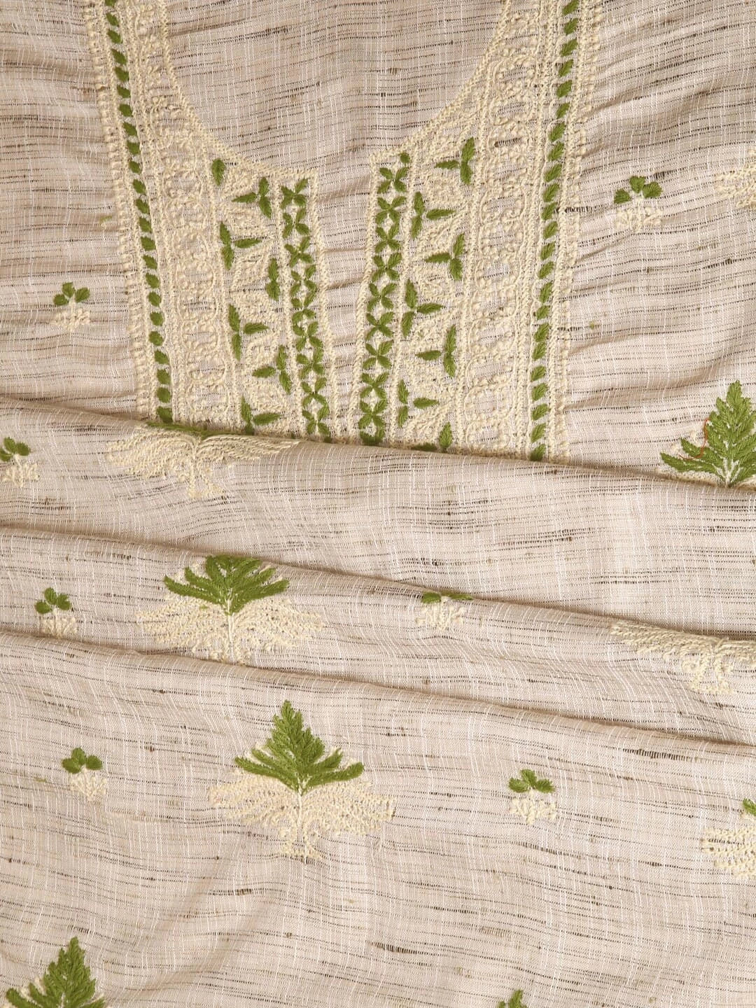Ada Hand Embroidered Fawn Khadi Lucknowi Chikankari Unstitched Kurta Piece 01A349233