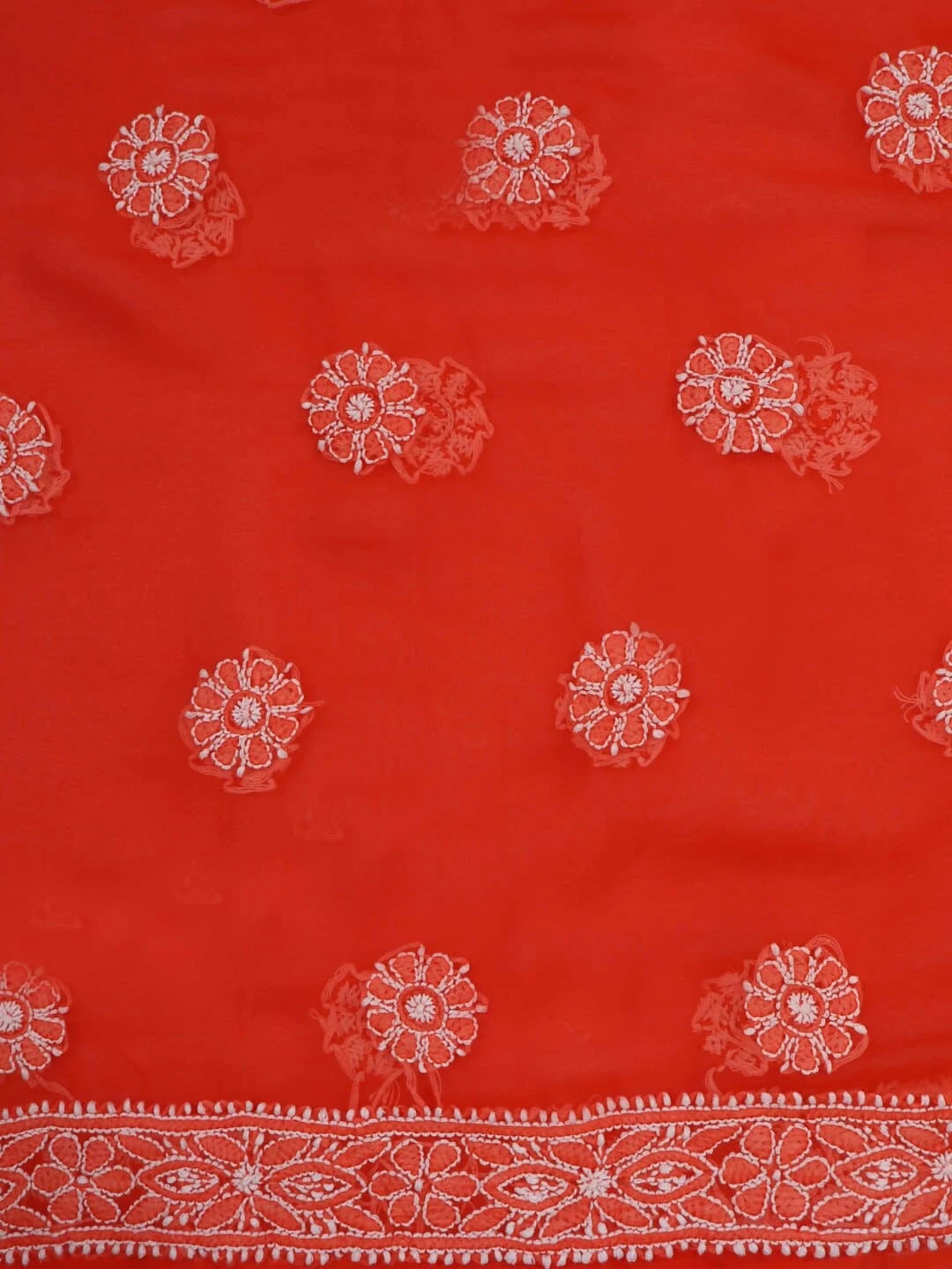 Ada Hand Embroidered Dark Orange Georgette Lucknowi Chikankari Unstitched Suit Piece 01A220588