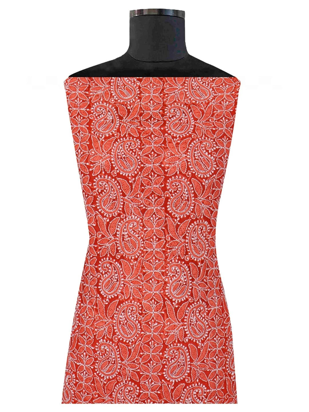 Ada Hand Embroidered Dark Orange Georgette Lucknowi Chikankari Unstitched Suit Piece 01A220588