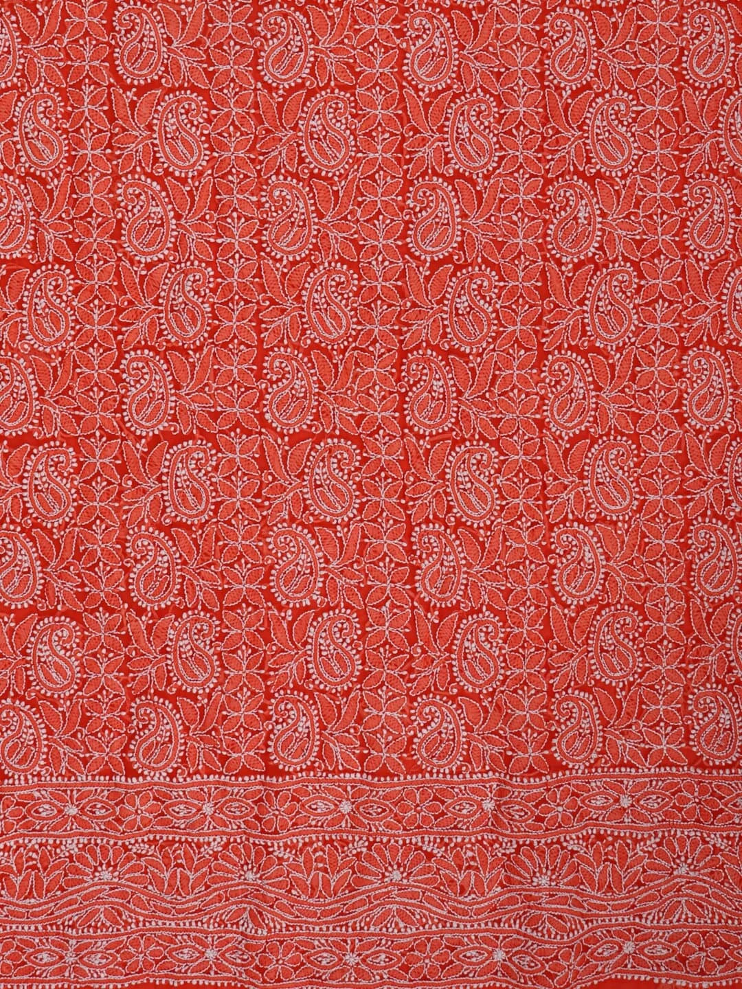 Ada Hand Embroidered Dark Orange Georgette Lucknowi Chikankari Unstitched Suit Piece 01A220588