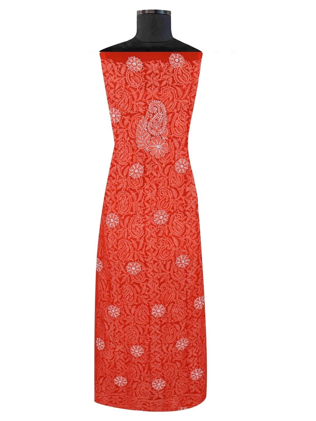 Ada Hand Embroidered Dark Orange Georgette Lucknowi Chikankari Unstitched Suit Piece 01A220588