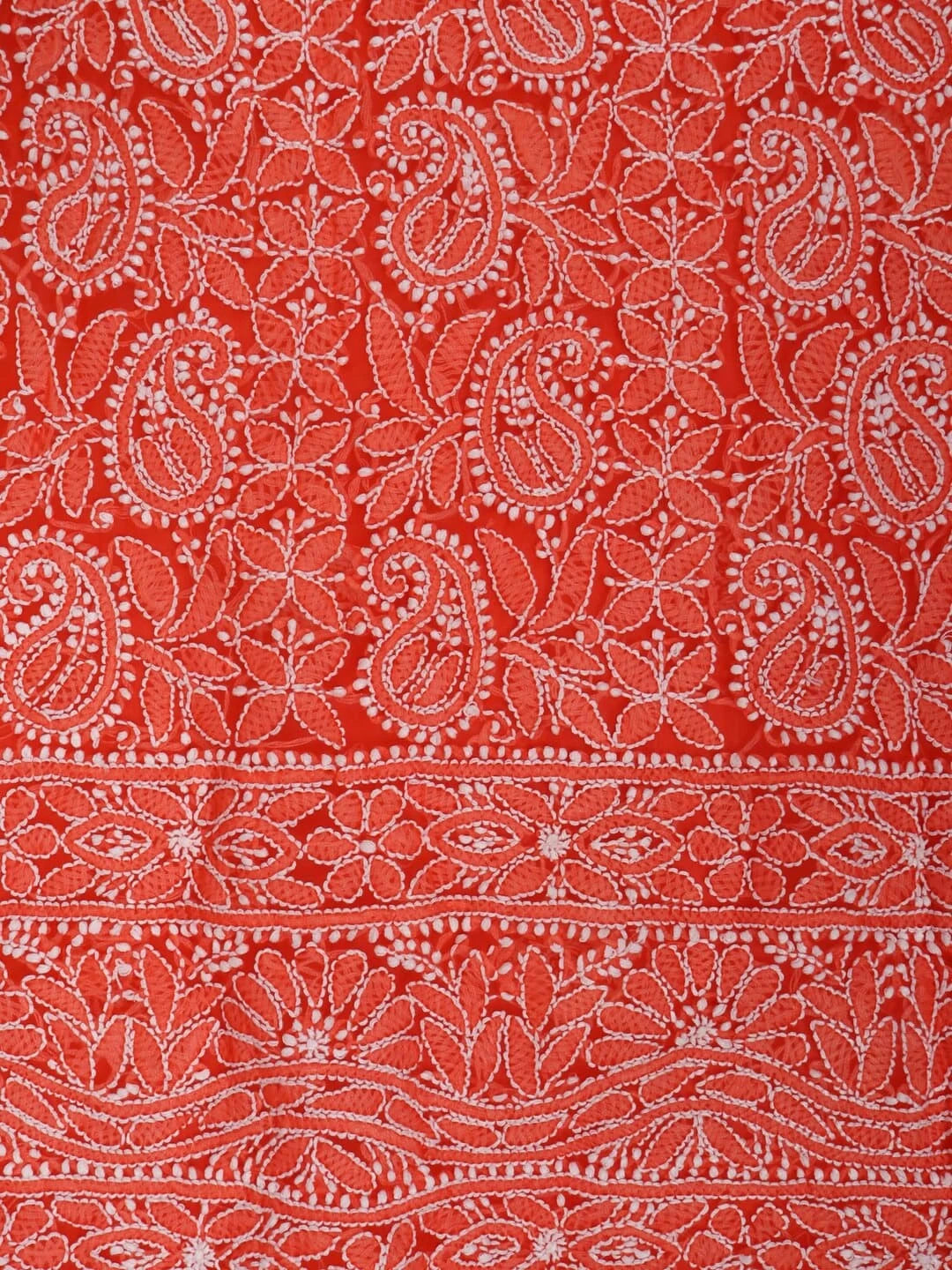 Ada Hand Embroidered Dark Orange Georgette Lucknowi Chikankari Unstitched Suit Piece 01A220588