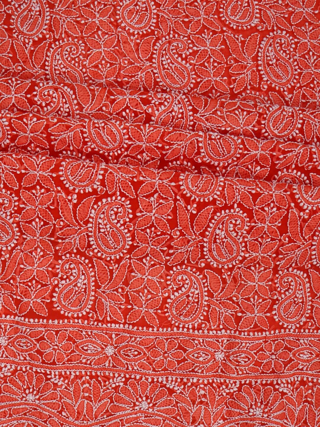 Ada Hand Embroidered Dark Orange Georgette Lucknowi Chikankari Unstitched Suit Piece 01A220588