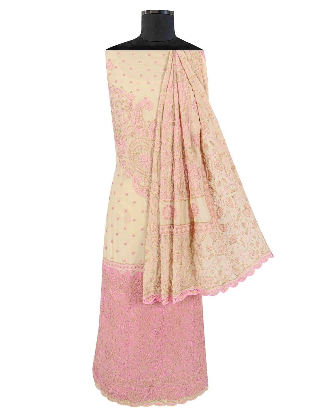 Ada Hand Embroidered Fawn Georgette Lucknowi Chikankari Unstitched Suit Piece 01A124703