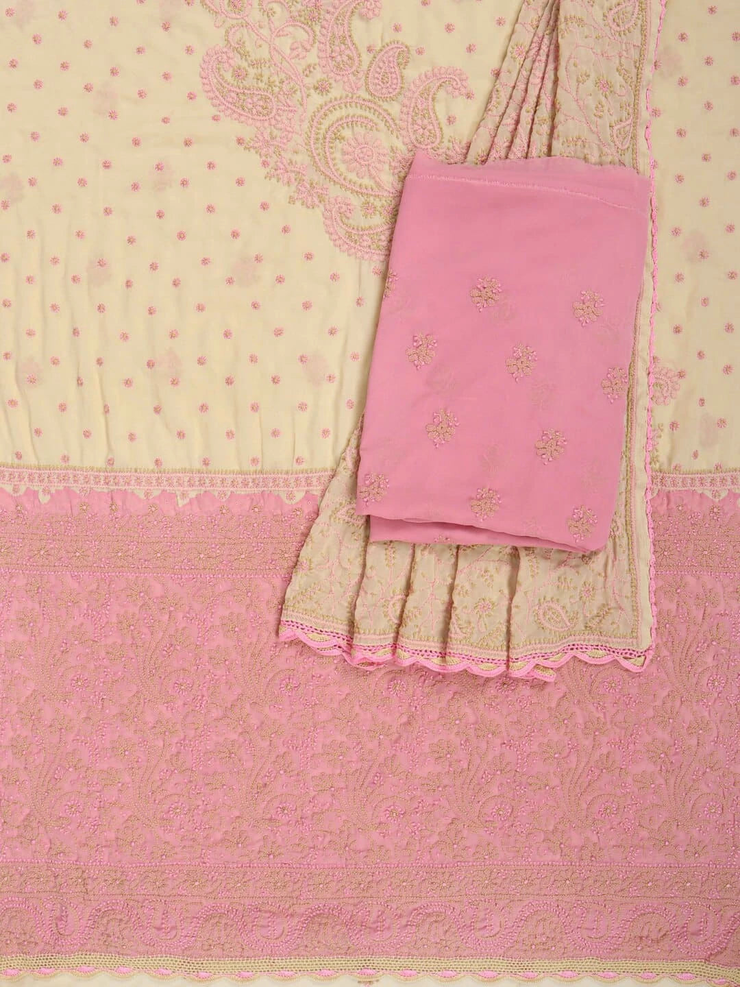 Ada Hand Embroidered Fawn Georgette Lucknowi Chikankari Unstitched Suit Piece 01A124703