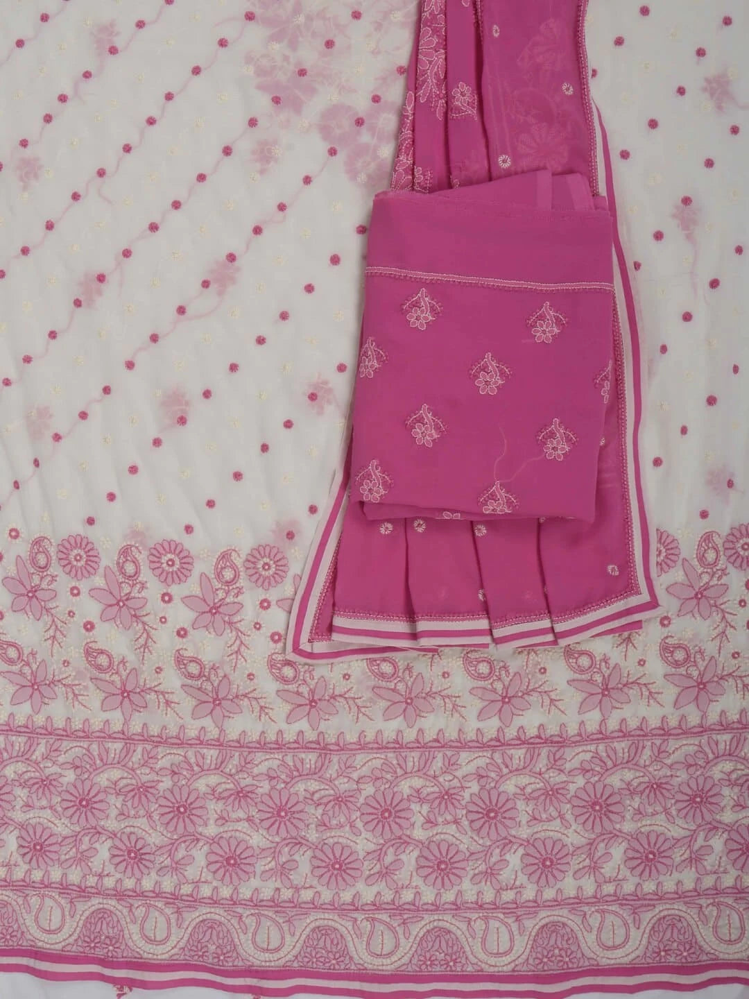 Ada Hand Embroidered Cream Georgette Lucknowi Chikankari Unstitched Suit Piece A467000