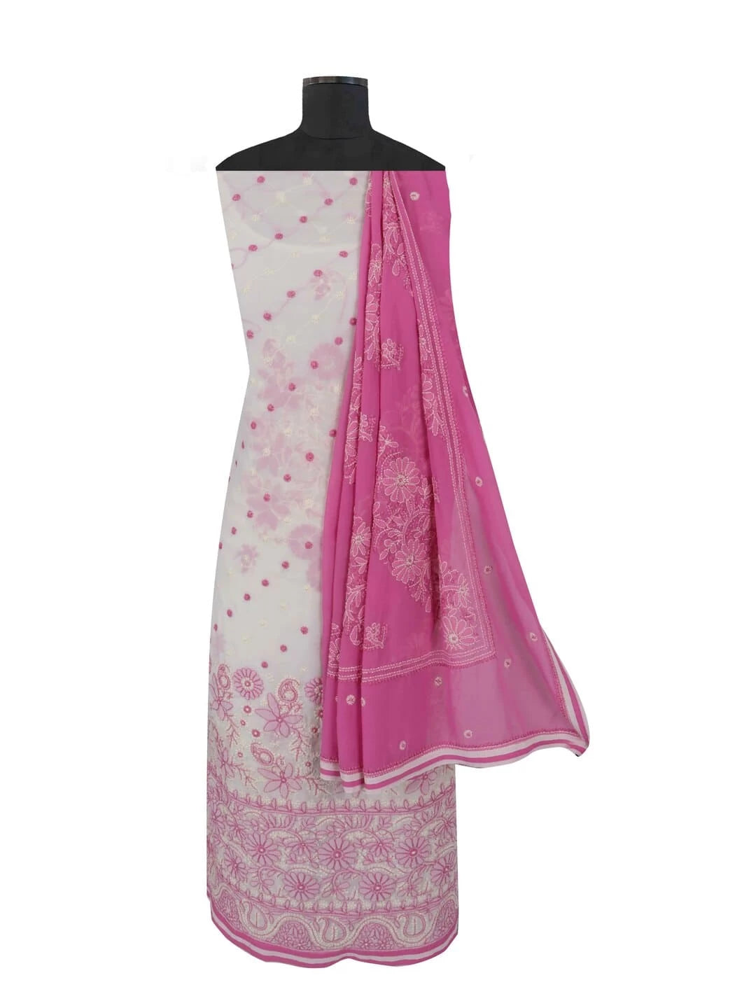 Ada Hand Embroidered Cream Georgette Lucknowi Chikankari Unstitched Suit Piece A467000