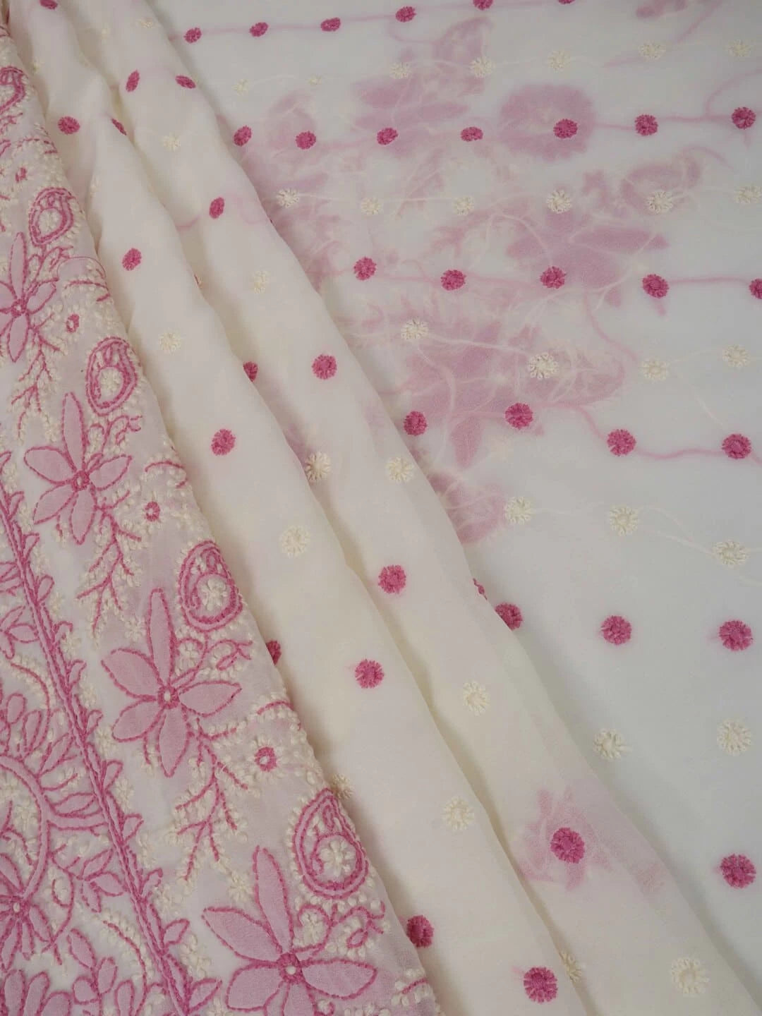 Ada Hand Embroidered Cream Georgette Lucknowi Chikankari Unstitched Suit Piece A467000