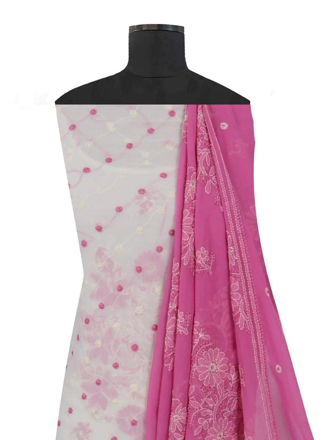Ada Hand Embroidered Cream Georgette Lucknowi Chikankari Unstitched Suit Piece A467000