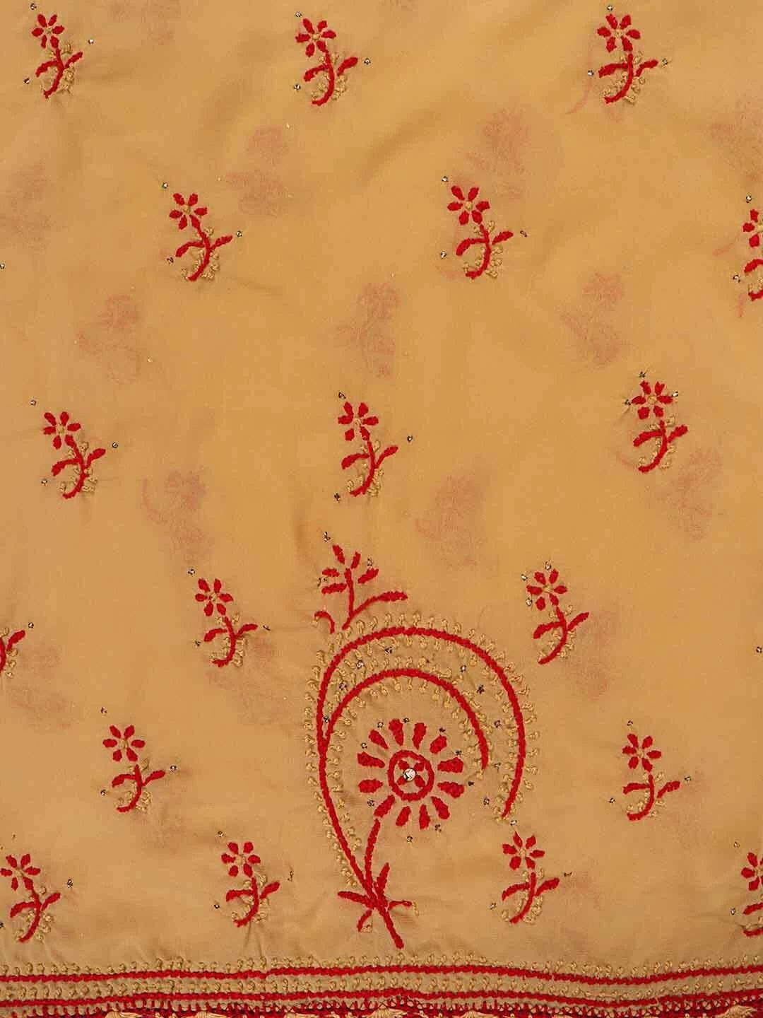 Ada Hand Embroidered Fawn Georgette Lucknowi Chikankari Unstitched Suit Piece with Muqaish Work 01A124706