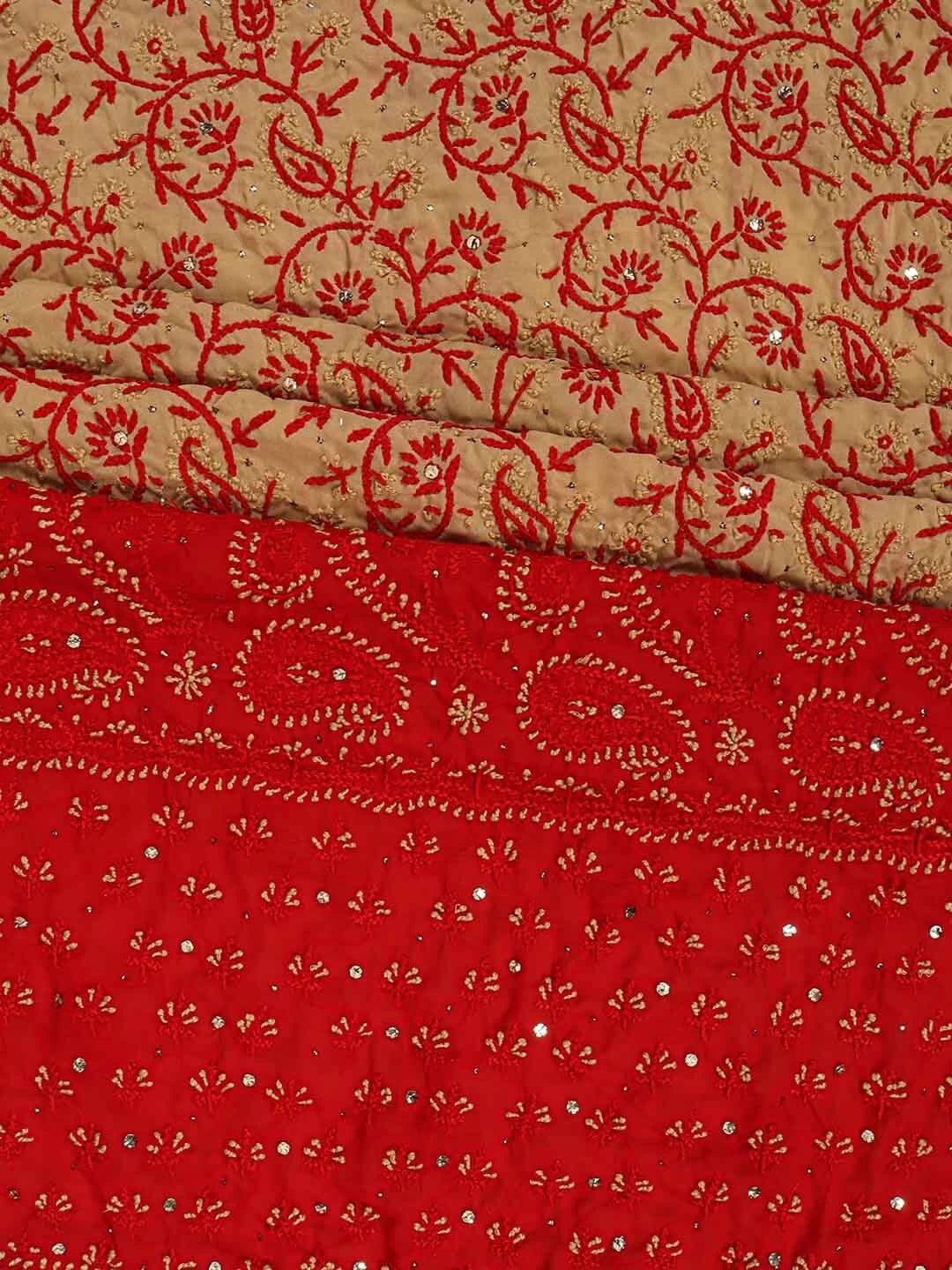 Ada Hand Embroidered Fawn Georgette Lucknowi Chikankari Unstitched Suit Piece with Muqaish Work 01A124706