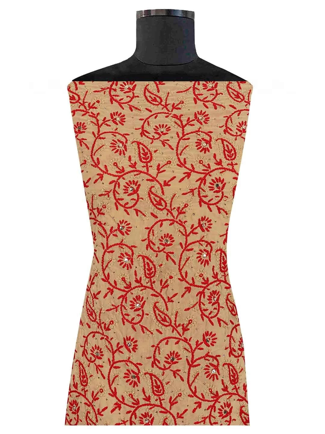 Ada Hand Embroidered Fawn Georgette Lucknowi Chikankari Unstitched Suit Piece with Muqaish Work 01A124706