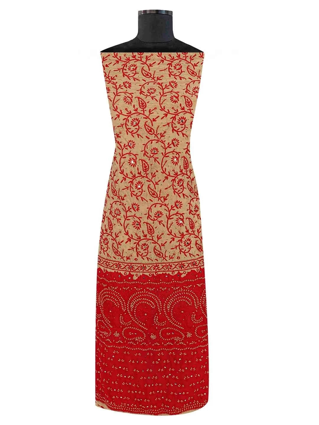 Ada Hand Embroidered Fawn Georgette Lucknowi Chikankari Unstitched Suit Piece with Muqaish Work 01A124706