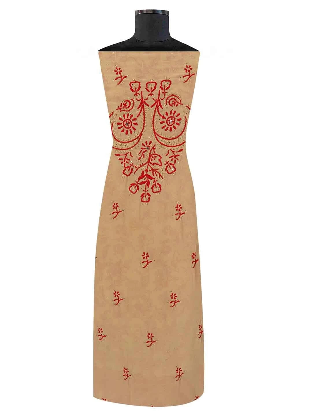 Ada Hand Embroidered Fawn Georgette Lucknowi Chikankari Unstitched Suit Piece with Muqaish Work 01A124706