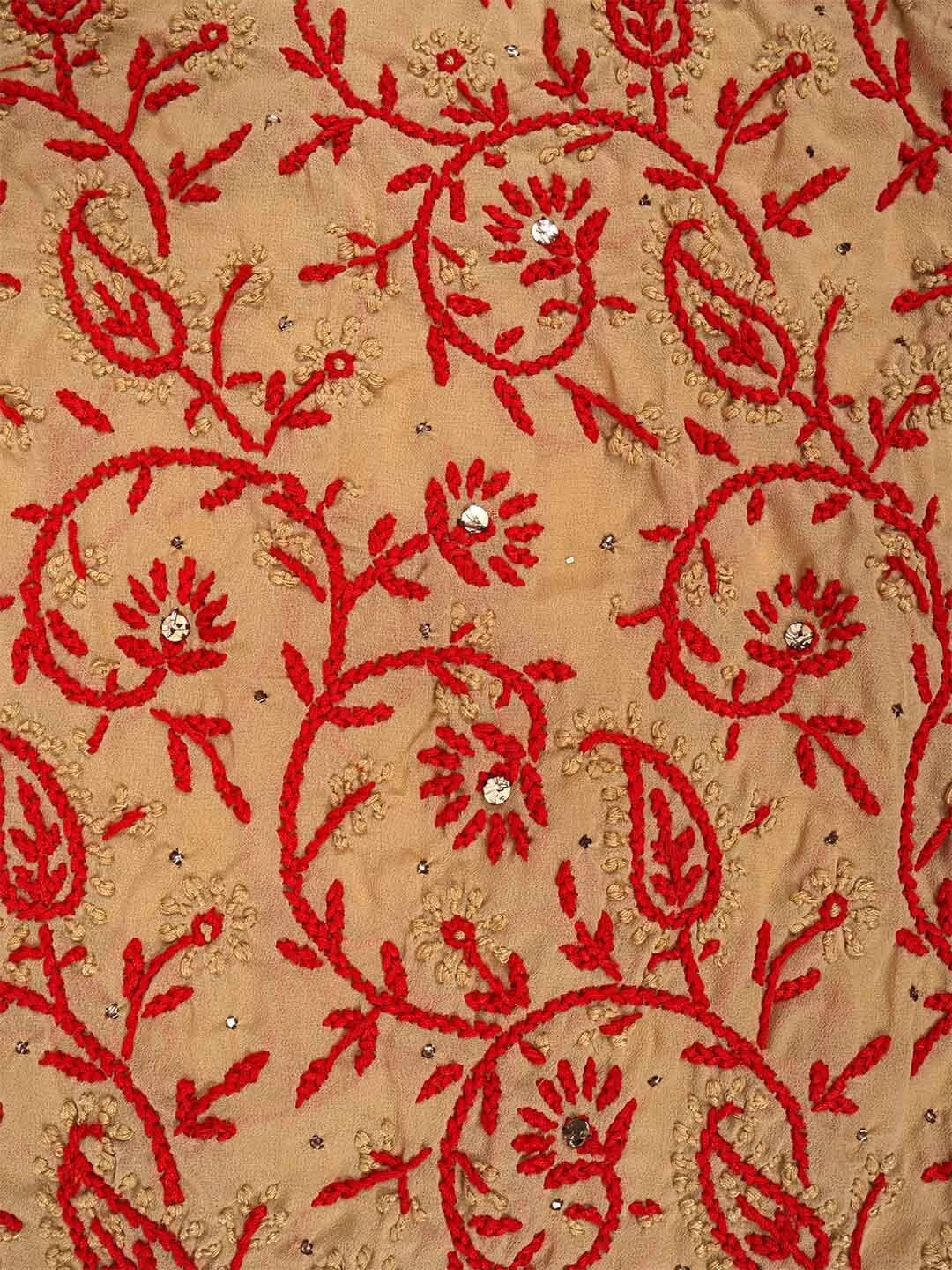 Ada Hand Embroidered Fawn Georgette Lucknowi Chikankari Unstitched Suit Piece with Muqaish Work 01A124706