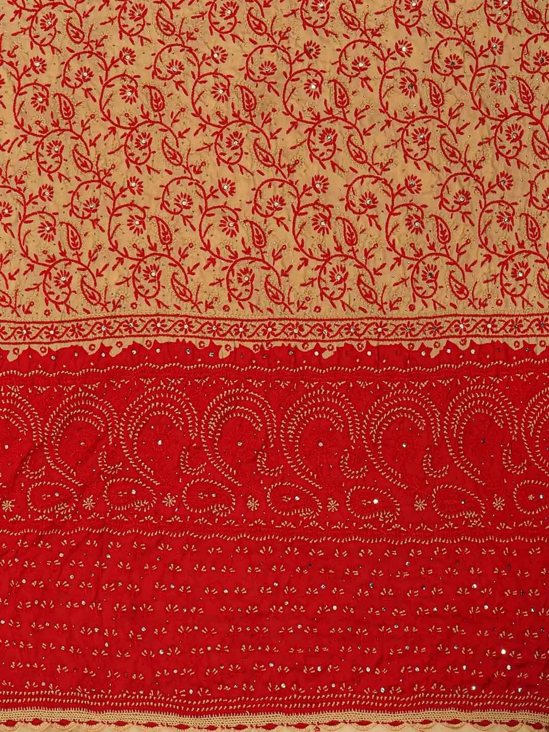 Ada Hand Embroidered Fawn Georgette Lucknowi Chikankari Unstitched Suit Piece with Muqaish Work 01A124706