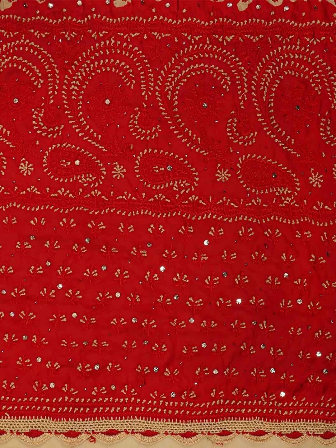 Ada Hand Embroidered Fawn Georgette Lucknowi Chikankari Unstitched Suit Piece with Muqaish Work 01A124706