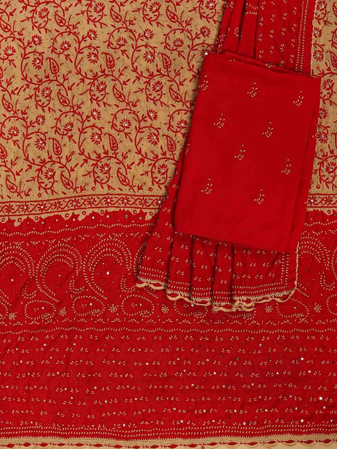 Ada Hand Embroidered Fawn Georgette Lucknowi Chikankari Unstitched Suit Piece with Muqaish Work 01A124706
