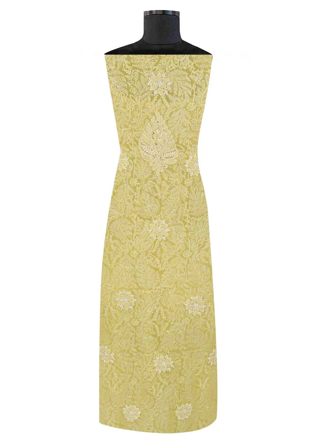 Ada Hand Embroidered Yellow Georgette Lucknowi Chikankari Unstitched Suit Piece 01A114525