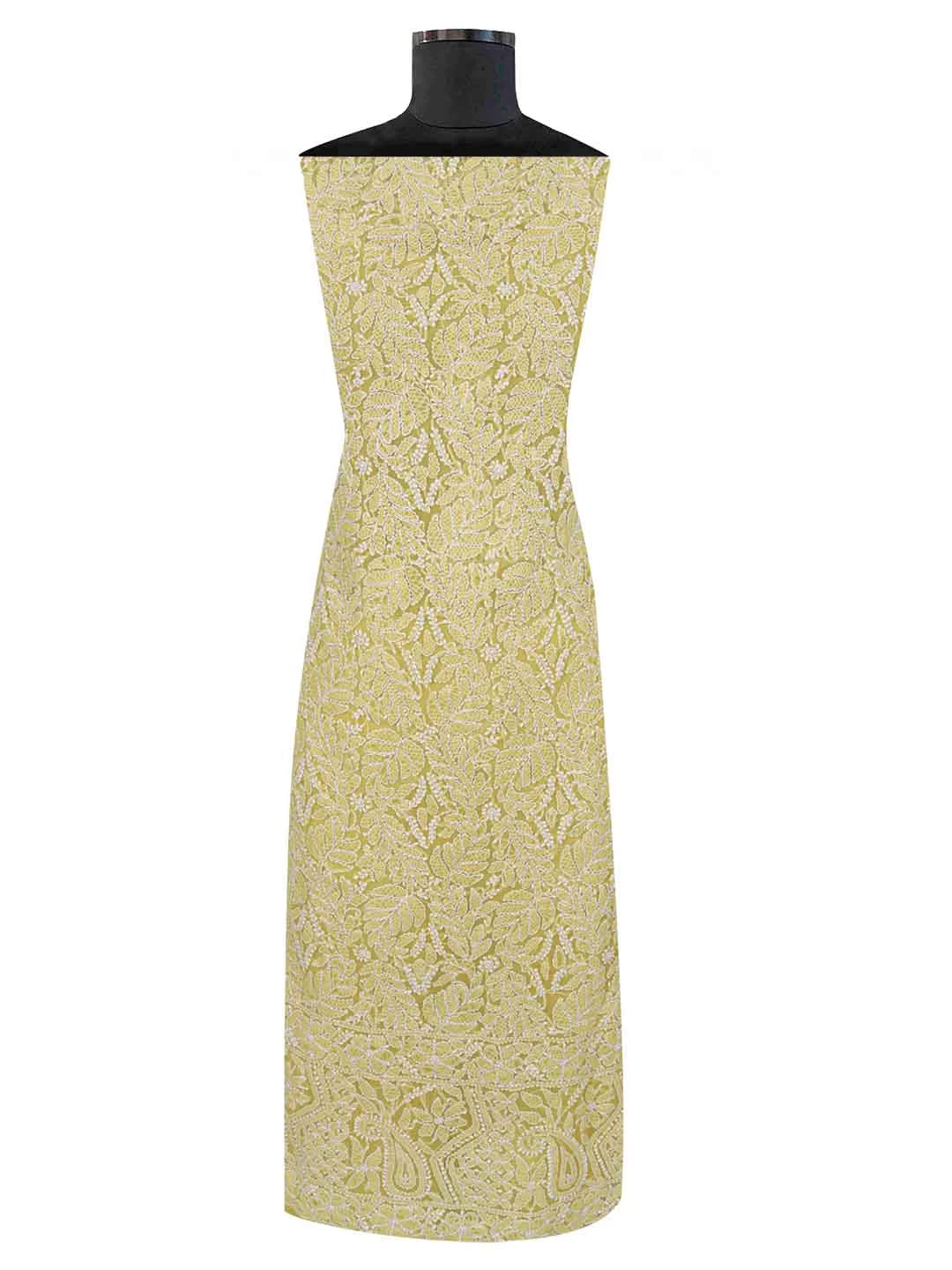 Ada Hand Embroidered Yellow Georgette Lucknowi Chikankari Unstitched Suit Piece 01A114525
