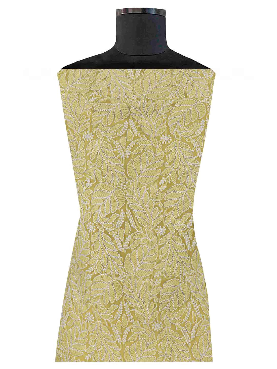 Ada Hand Embroidered Yellow Georgette Lucknowi Chikankari Unstitched Suit Piece 01A114525