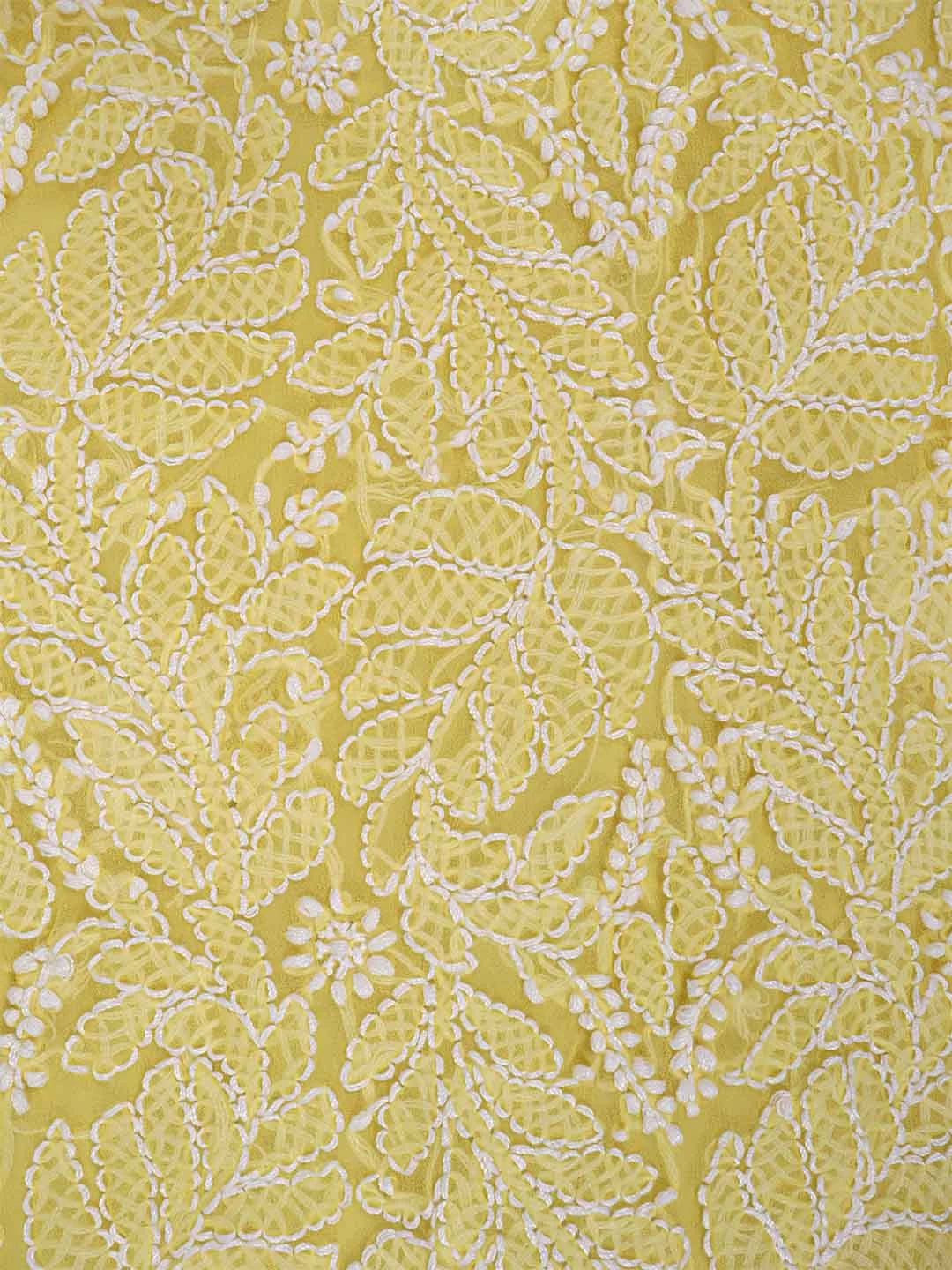 Ada Hand Embroidered Yellow Georgette Lucknowi Chikankari Unstitched Suit Piece 01A114525