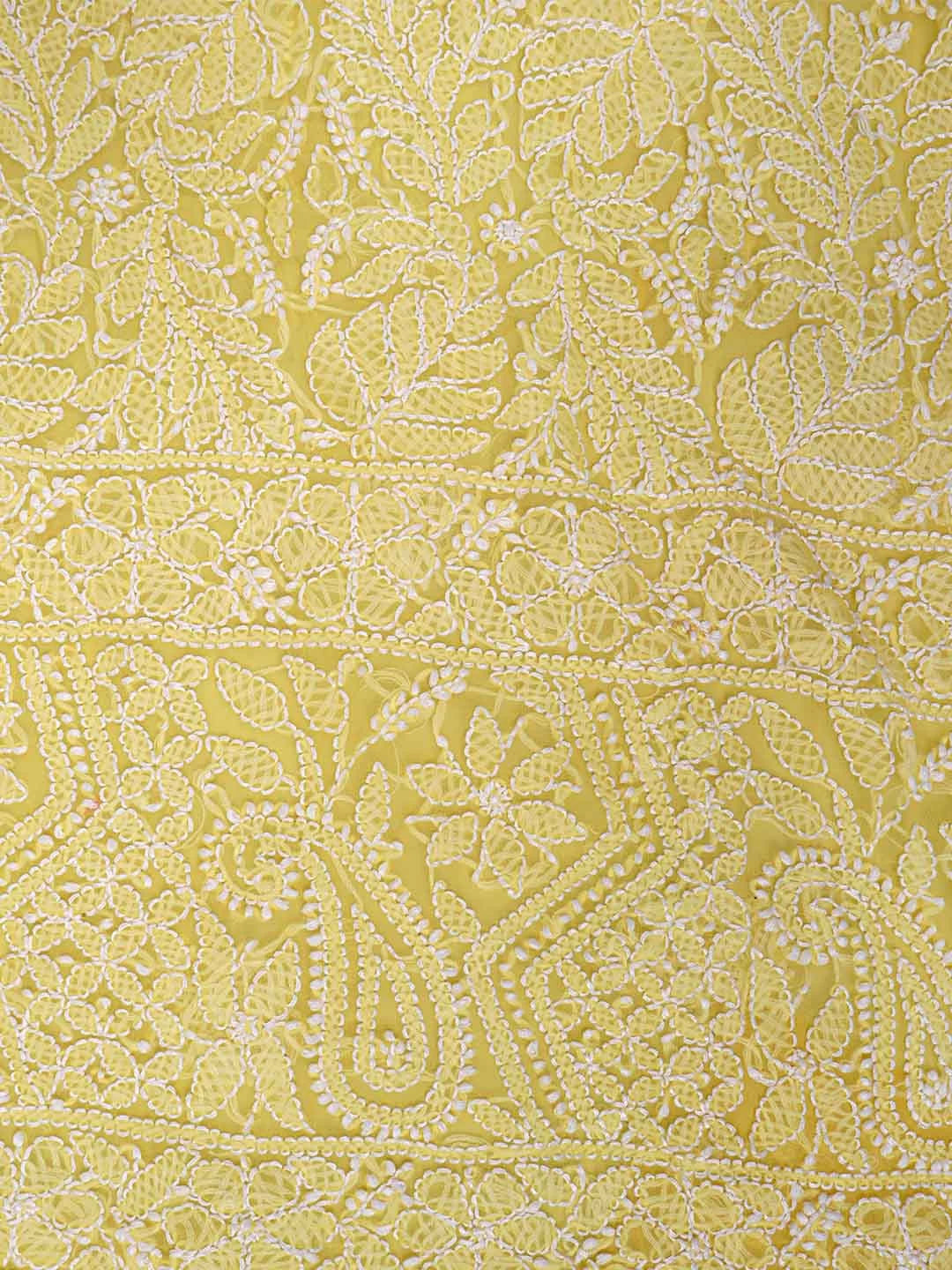 Ada Hand Embroidered Yellow Georgette Lucknowi Chikankari Unstitched Suit Piece 01A114525