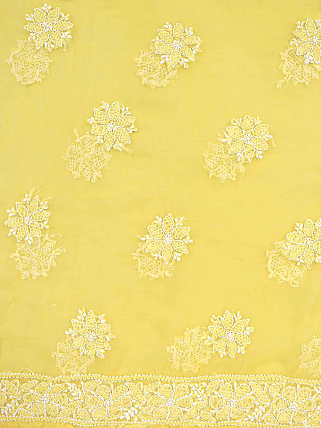 Ada Hand Embroidered Yellow Georgette Lucknowi Chikankari Unstitched Suit Piece 01A114525