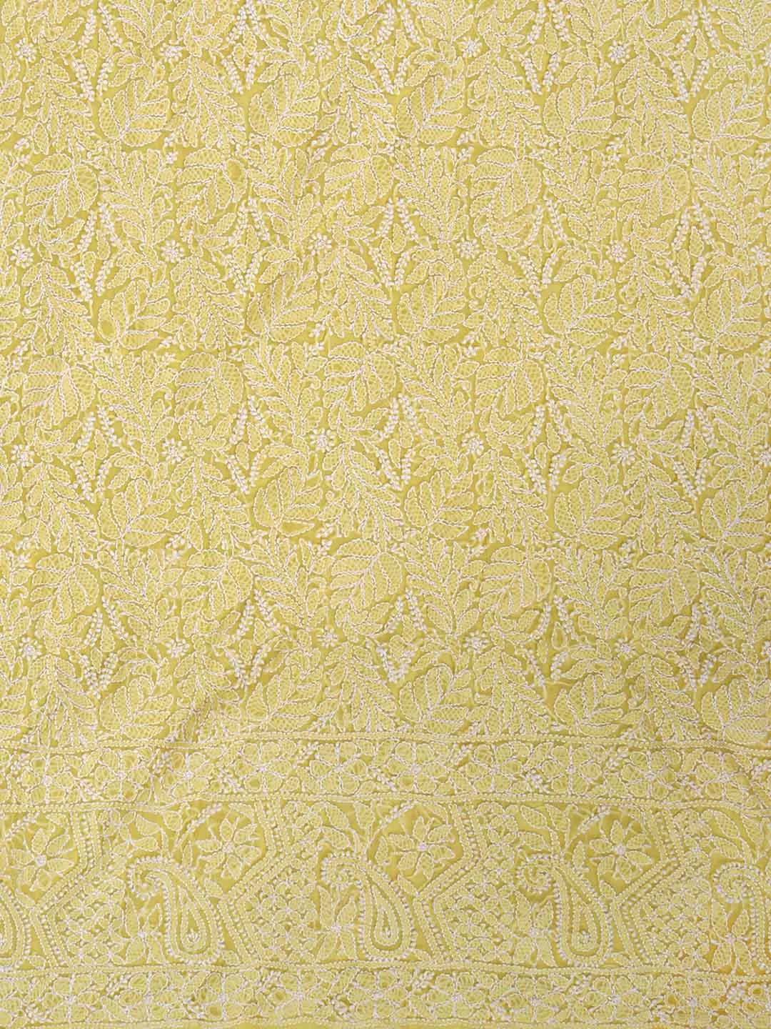 Ada Hand Embroidered Yellow Georgette Lucknowi Chikankari Unstitched Suit Piece 01A114525