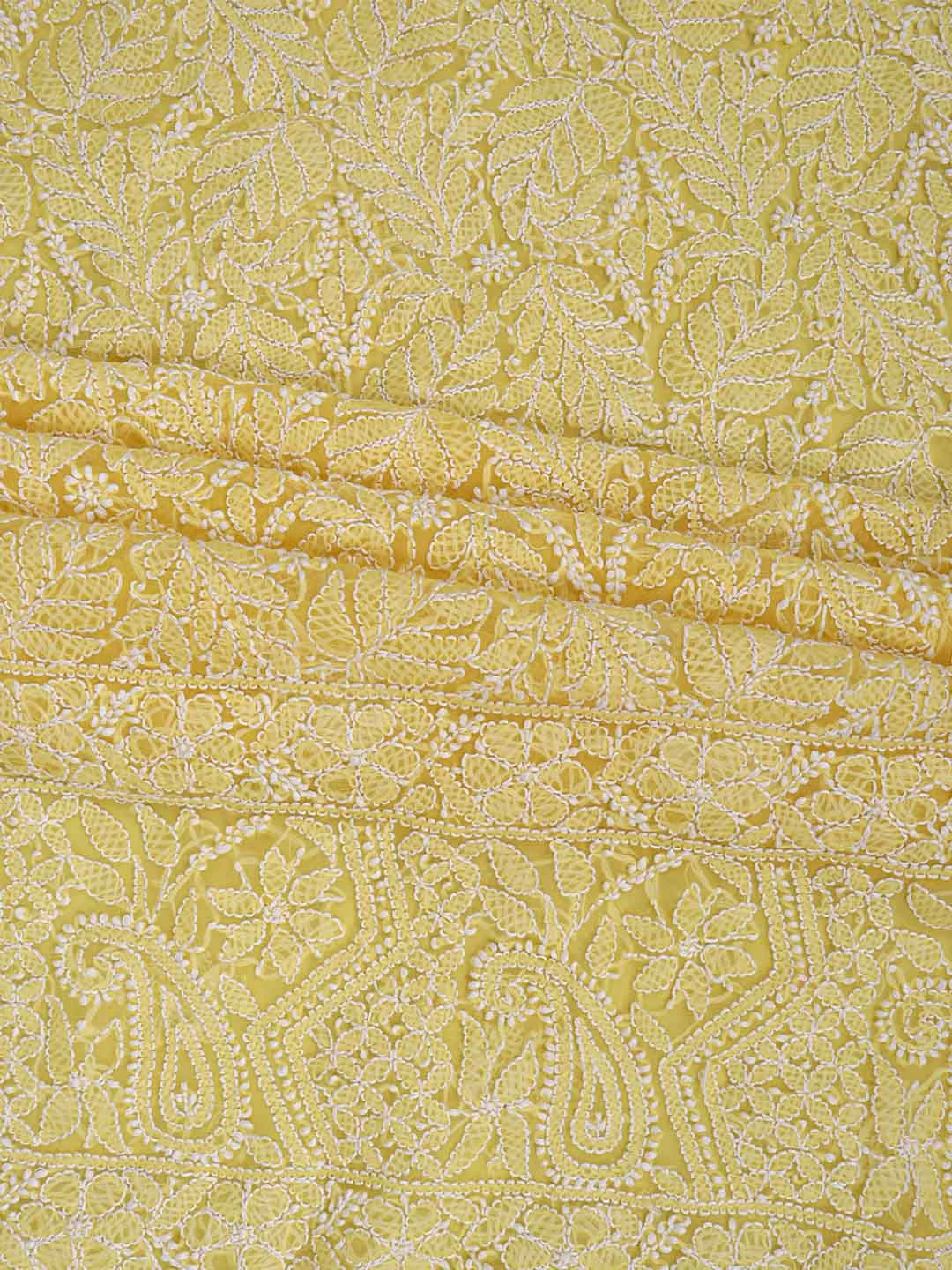 Ada Hand Embroidered Yellow Georgette Lucknowi Chikankari Unstitched Suit Piece 01A114525