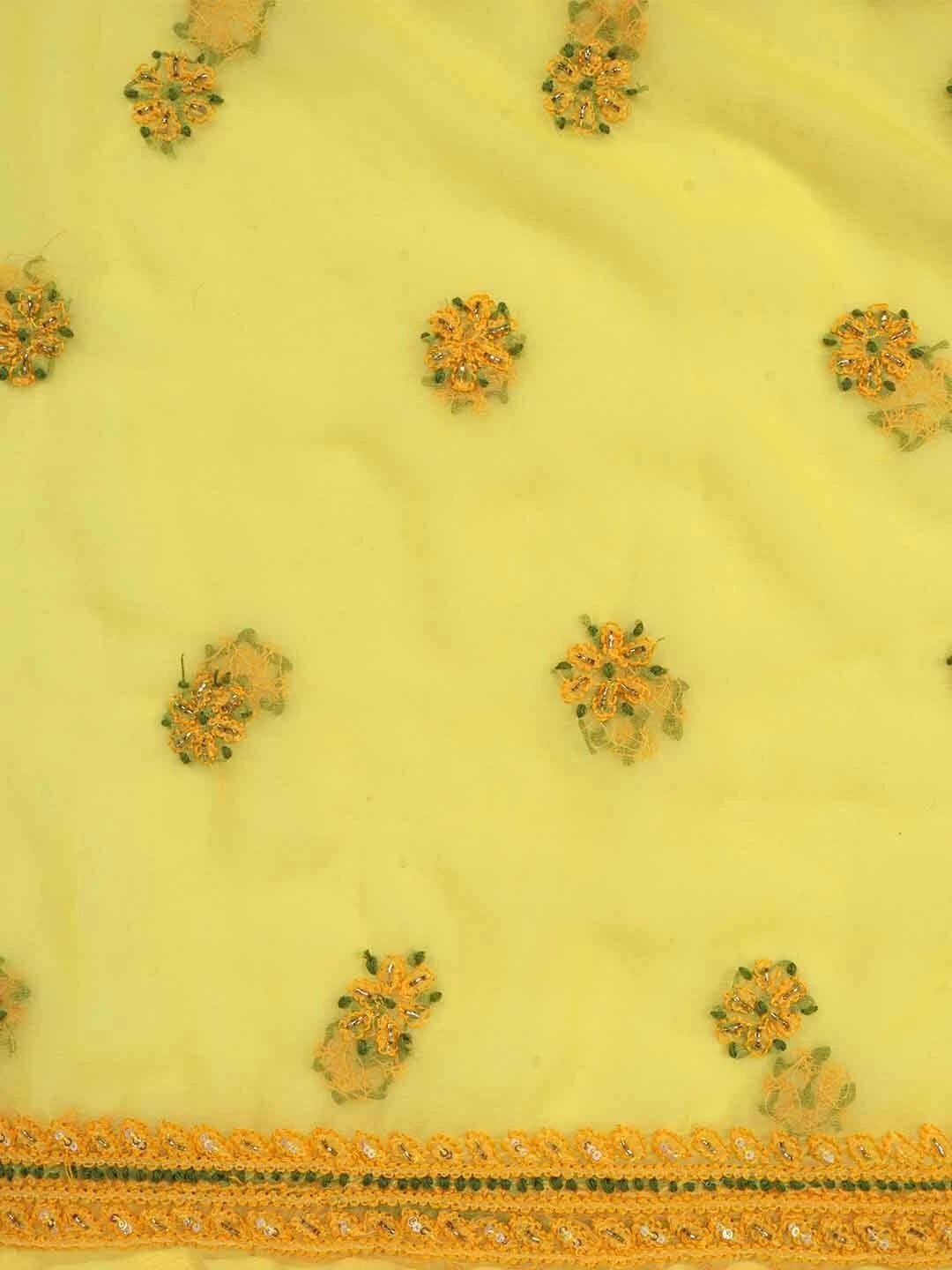 Ada Hand Embroidered Yellow Georgette Lucknowi Chikankari Unstitched Suit Piece With Cutdana Work 01A134949