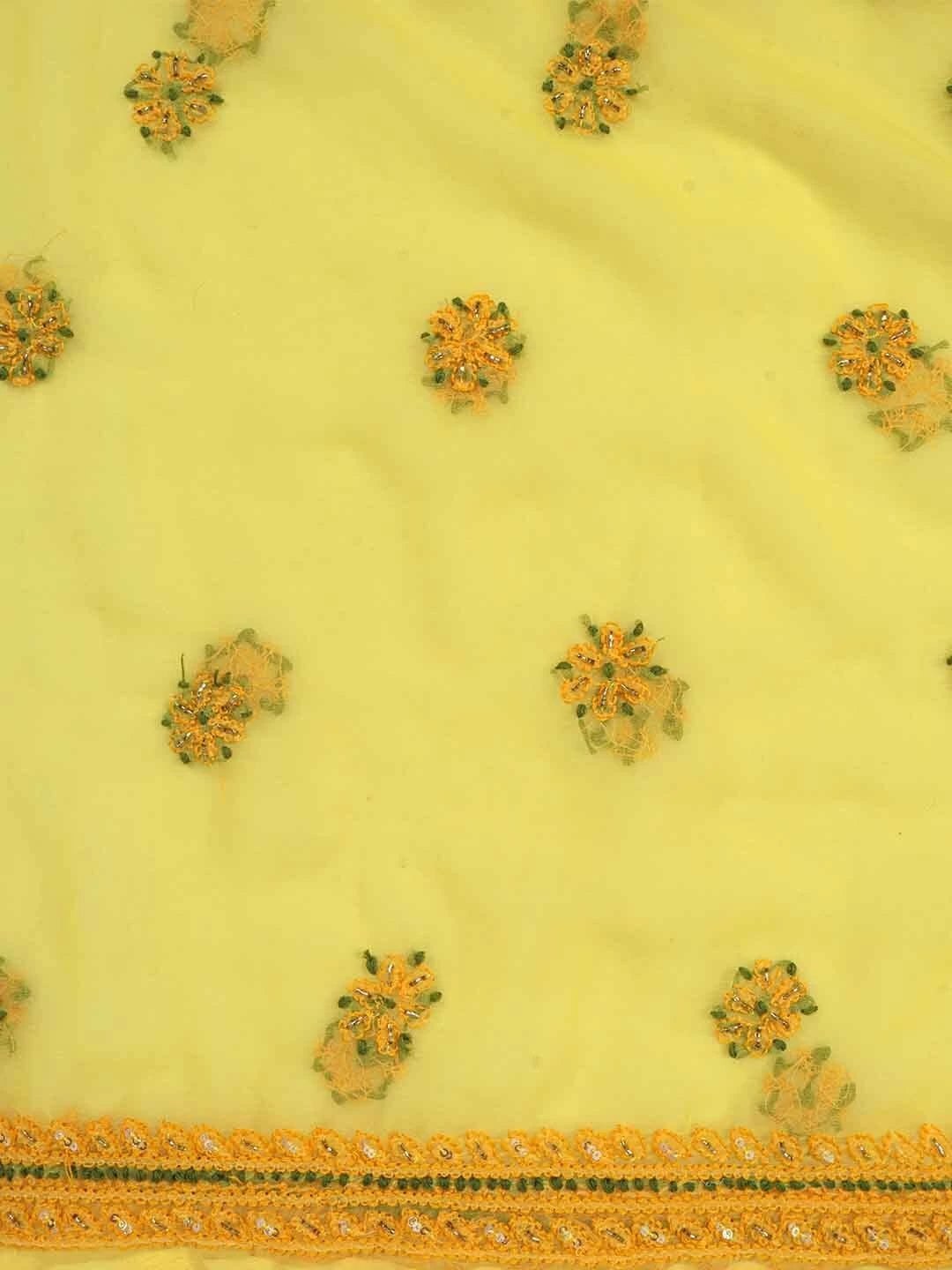 Ada Hand Embroidered Yellow Georgette Lucknowi Chikankari Unstitched Suit Piece With Cutdana Work 01A134949