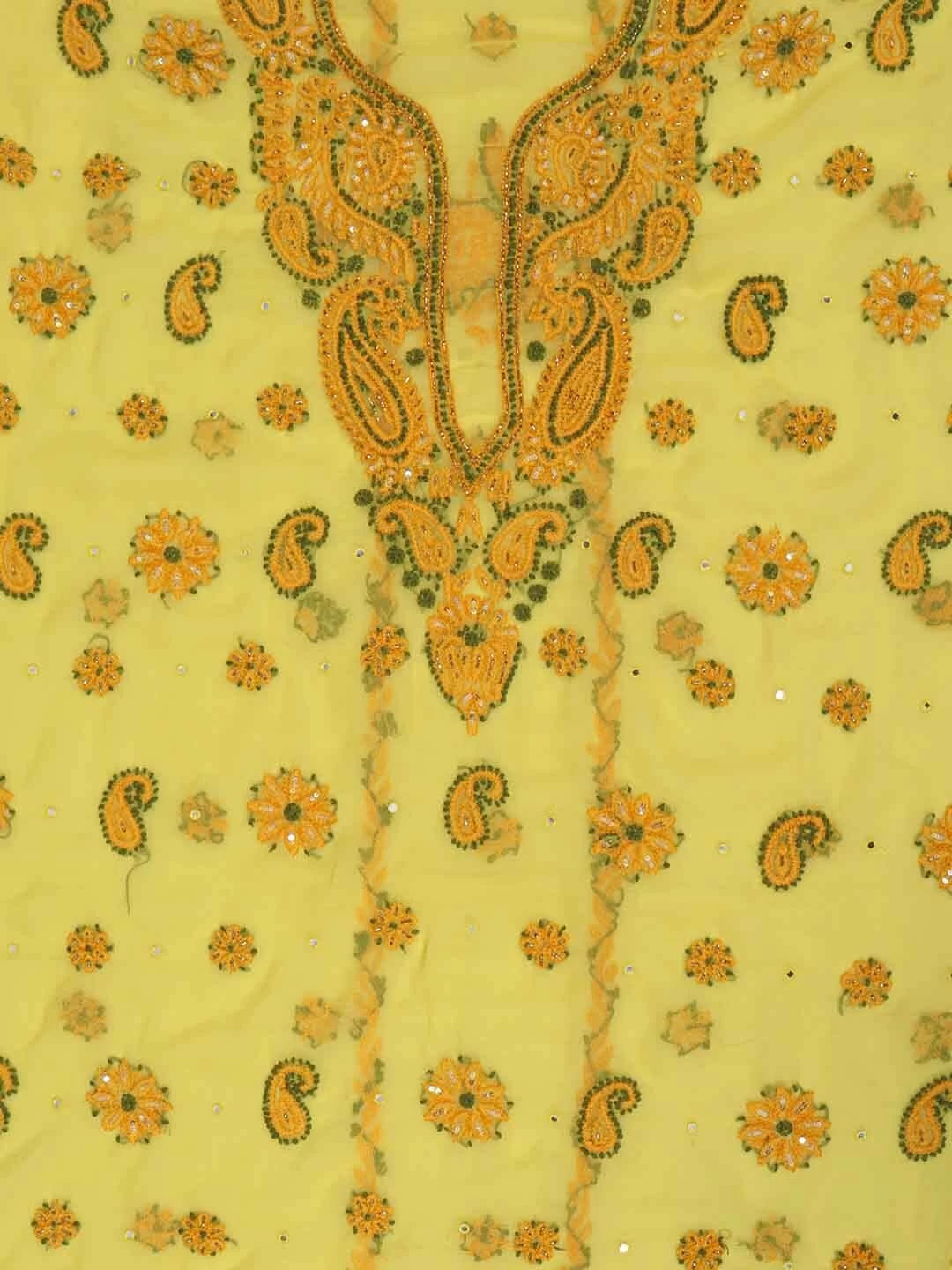 Ada Hand Embroidered Yellow Georgette Lucknowi Chikankari Unstitched Suit Piece With Cutdana Work 01A134949