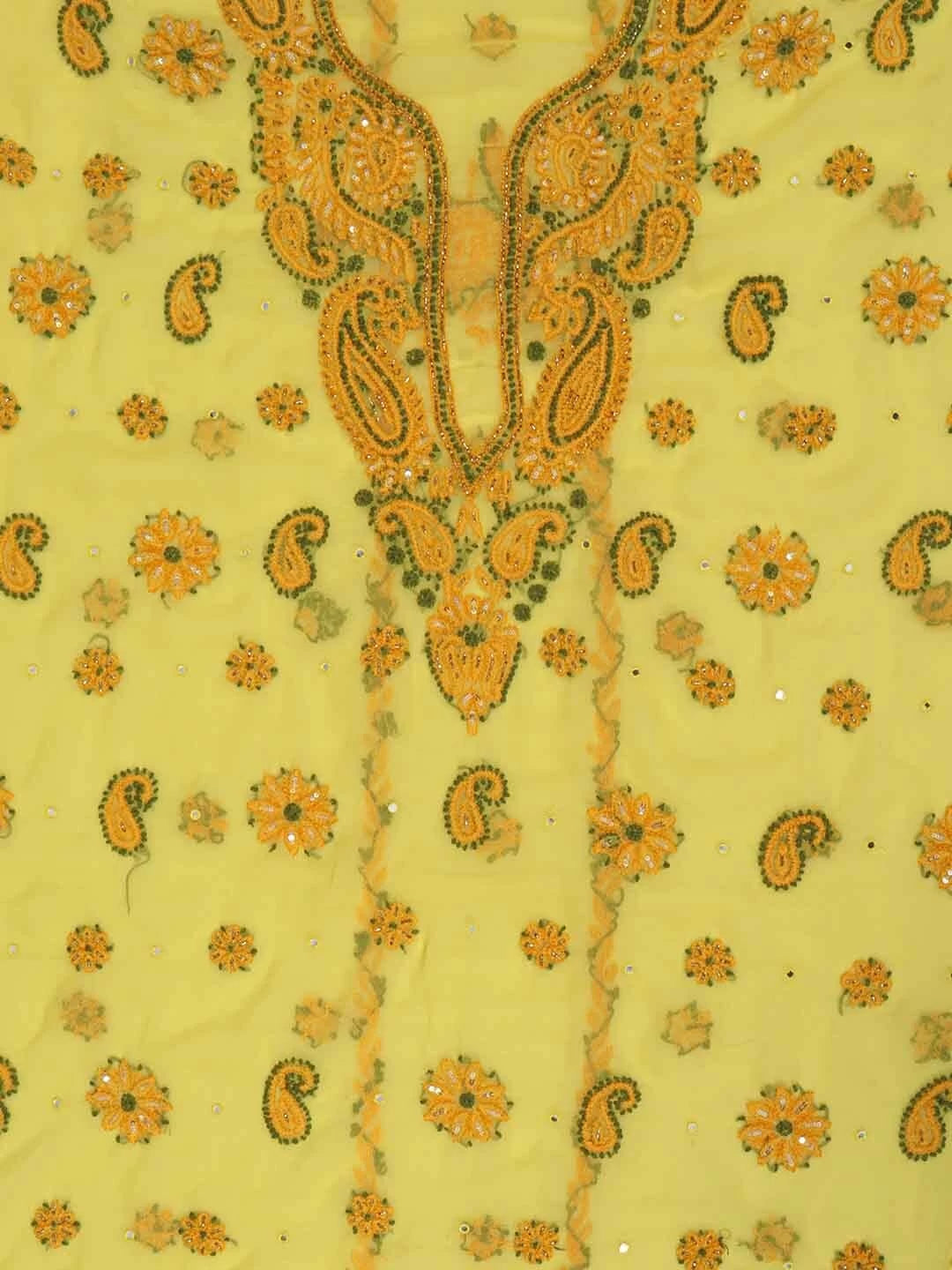 Ada Hand Embroidered Yellow Georgette Lucknowi Chikankari Unstitched Suit Piece With Cutdana Work 01A134949