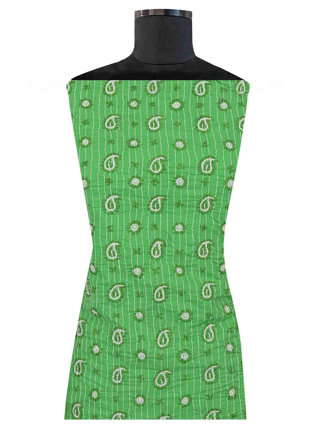 Ada Hand Embroidered Green Cotton Lucknowi Chikankari Unstitched Suit Piece A288909