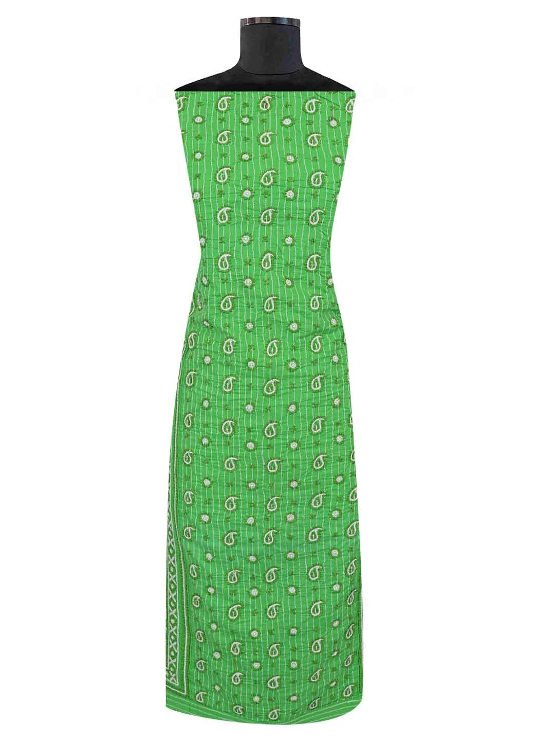 Ada Hand Embroidered Green Cotton Lucknowi Chikankari Unstitched Suit Piece A288909