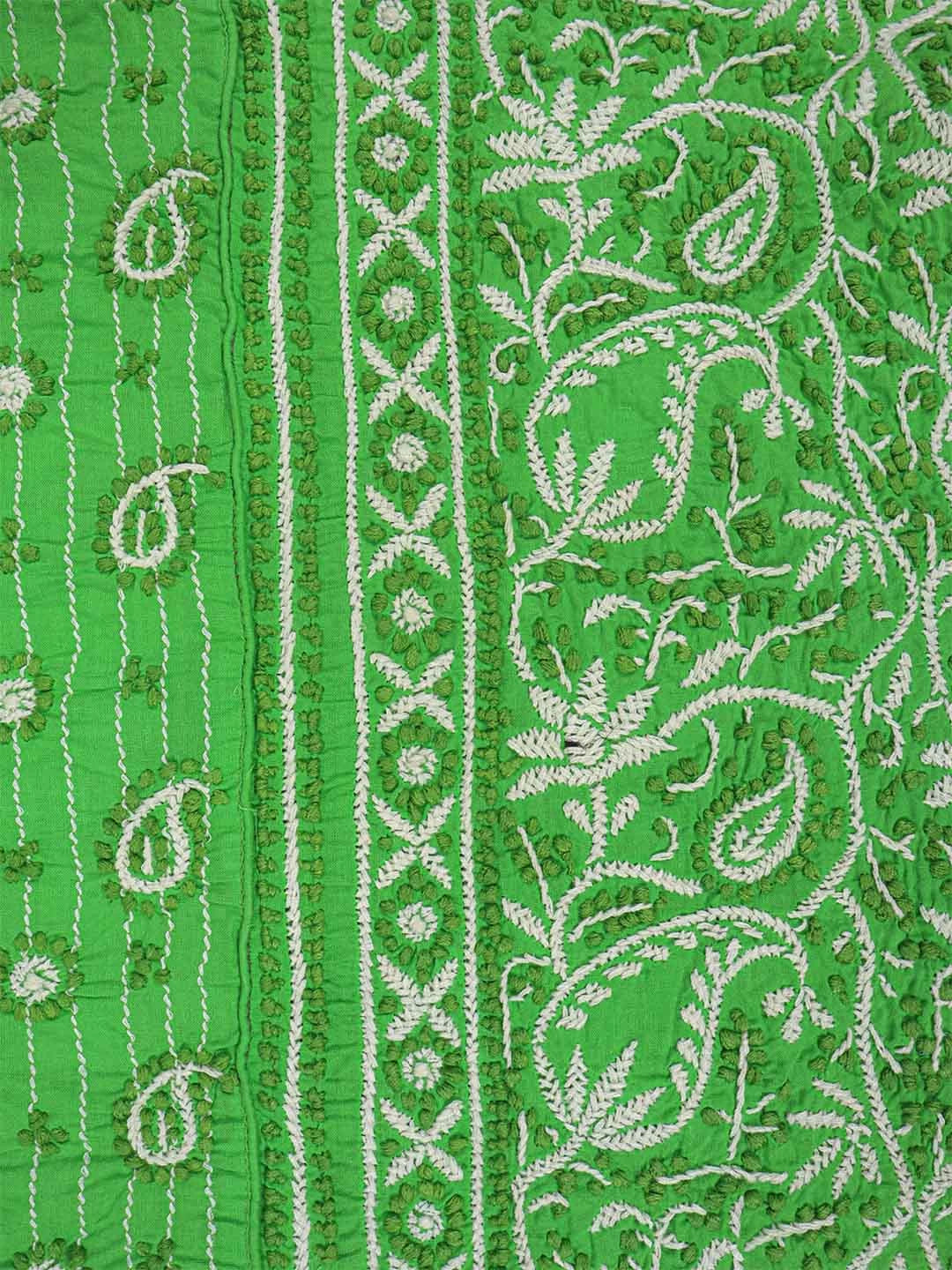 Ada Hand Embroidered Green Cotton Lucknowi Chikankari Unstitched Suit Piece A288909