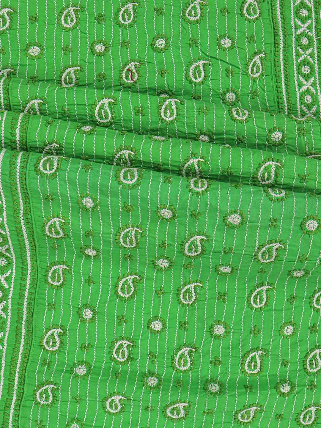 Ada Hand Embroidered Green Cotton Lucknowi Chikankari Unstitched Suit Piece A288909