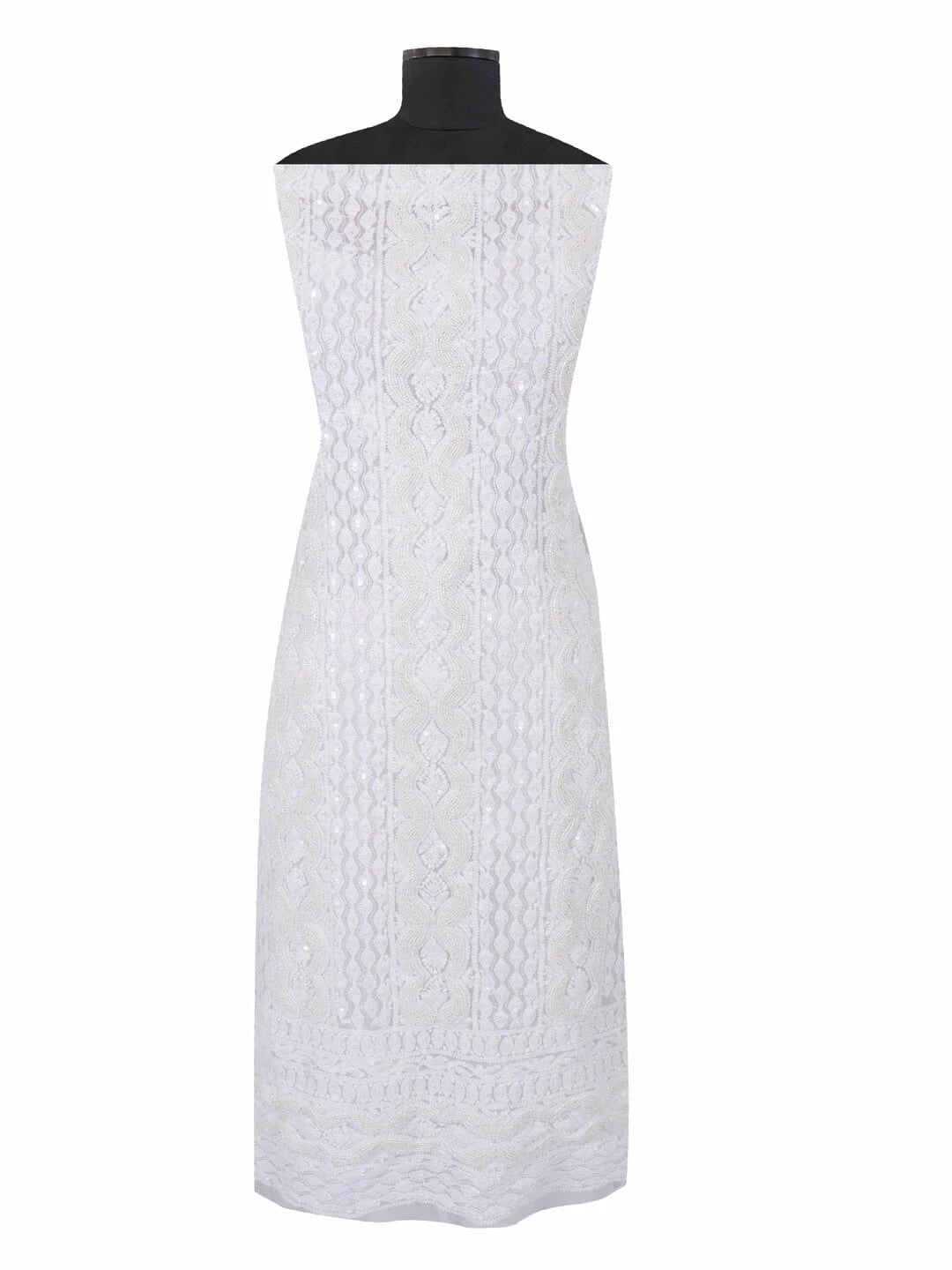 Ada Hand Embroidered White Georgette Lucknowi Chikankari Unstitched Suit Piece With Pearl Work 01A172734