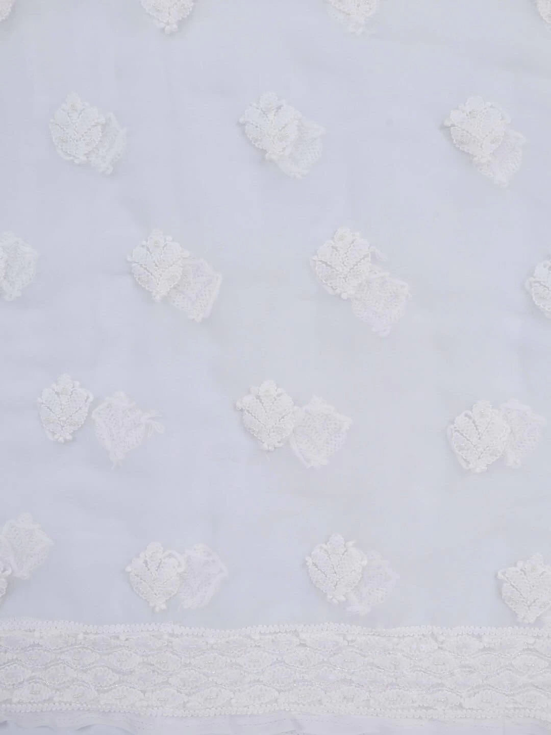 Ada Hand Embroidered White Georgette Lucknowi Chikankari Unstitched Suit Piece With Pearl Work 01A172734
