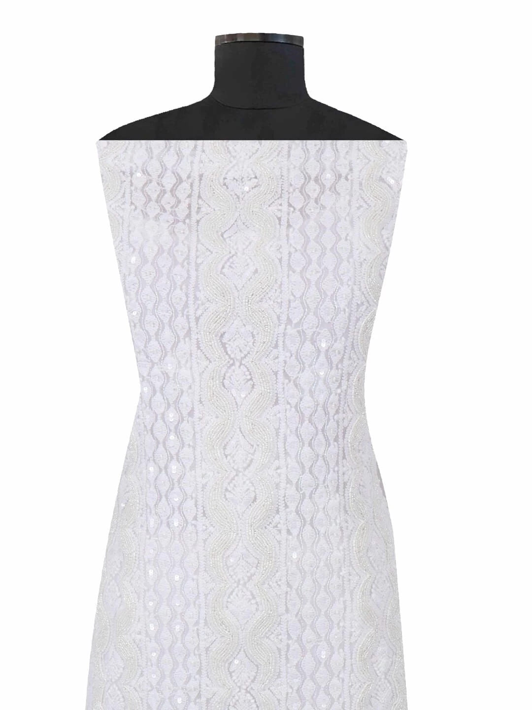 Ada Hand Embroidered White Georgette Lucknowi Chikankari Unstitched Suit Piece With Pearl Work 01A172734