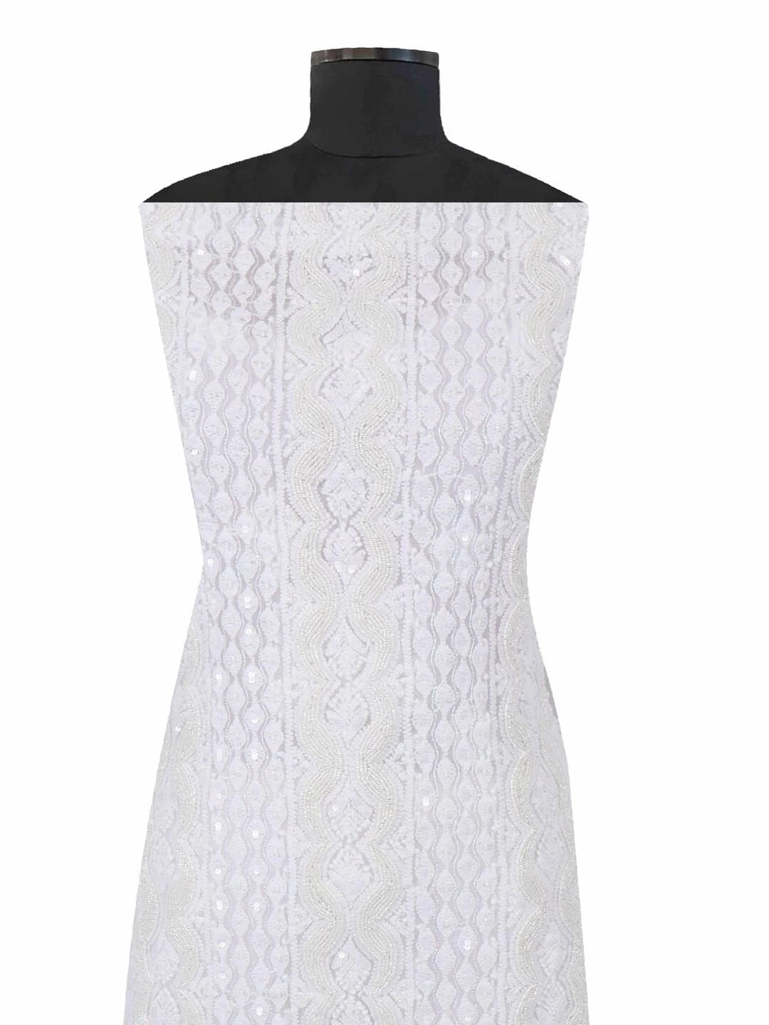 Ada Hand Embroidered White Georgette Lucknowi Chikankari Unstitched Suit Piece With Pearl Work 01A172734