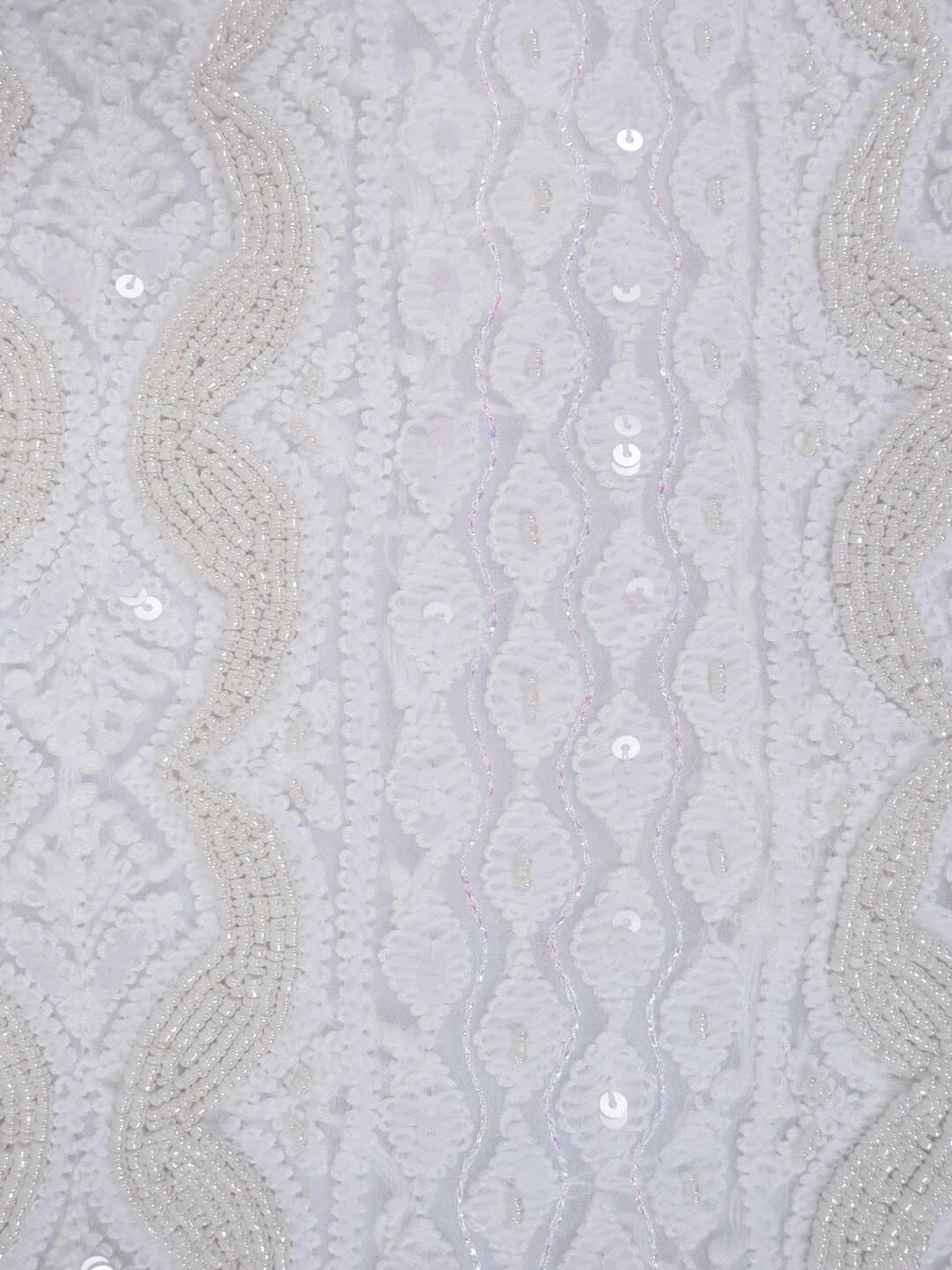 Ada Hand Embroidered White Georgette Lucknowi Chikankari Unstitched Suit Piece With Pearl Work 01A172734
