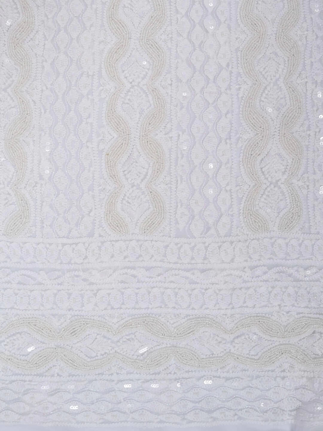 Ada Hand Embroidered White Georgette Lucknowi Chikankari Unstitched Suit Piece With Pearl Work 01A172734