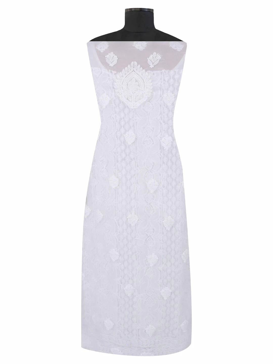 Ada Hand Embroidered White Georgette Lucknowi Chikankari Unstitched Suit Piece With Pearl Work 01A172734