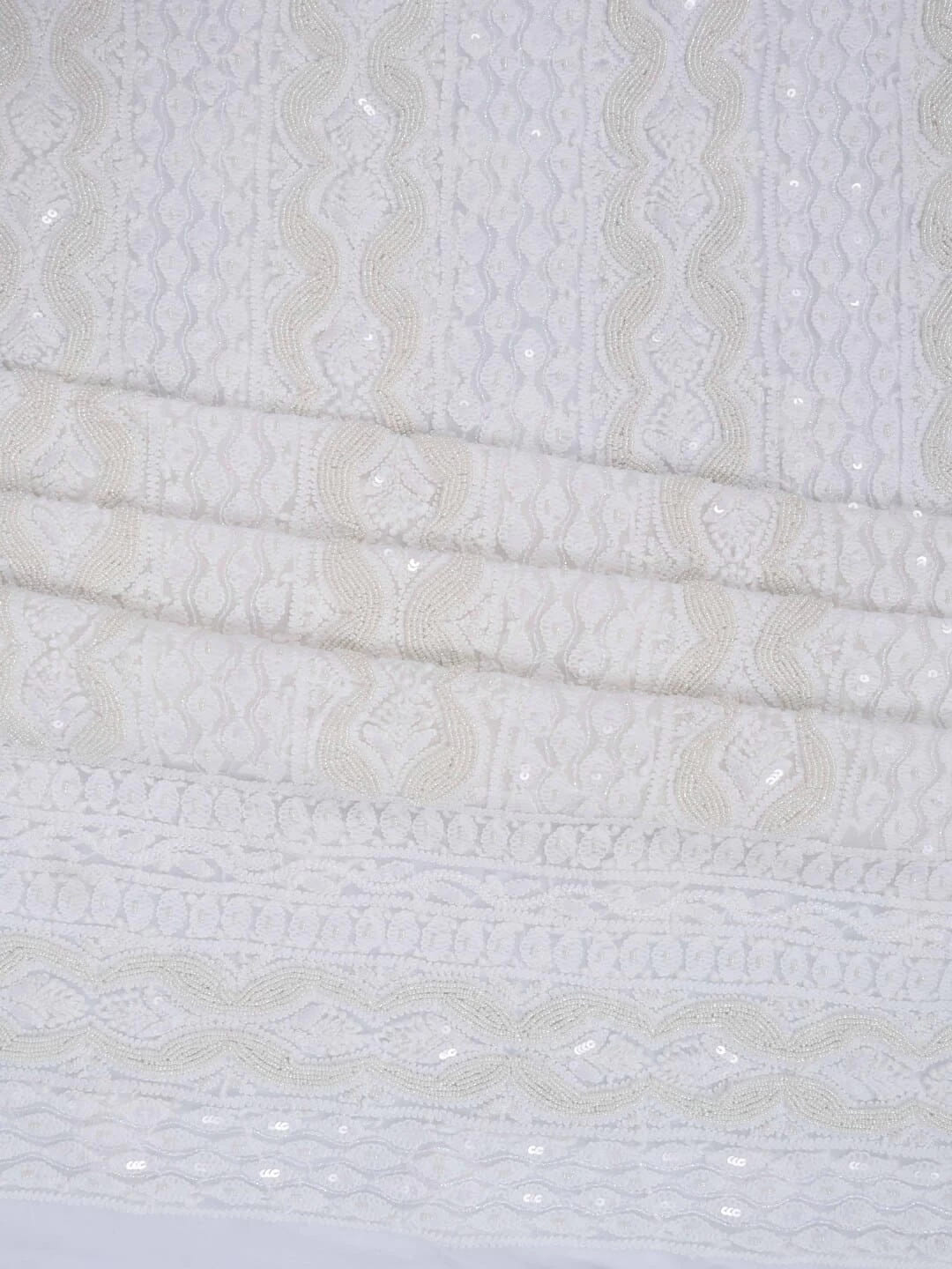 Ada Hand Embroidered White Georgette Lucknowi Chikankari Unstitched Suit Piece With Pearl Work 01A172734